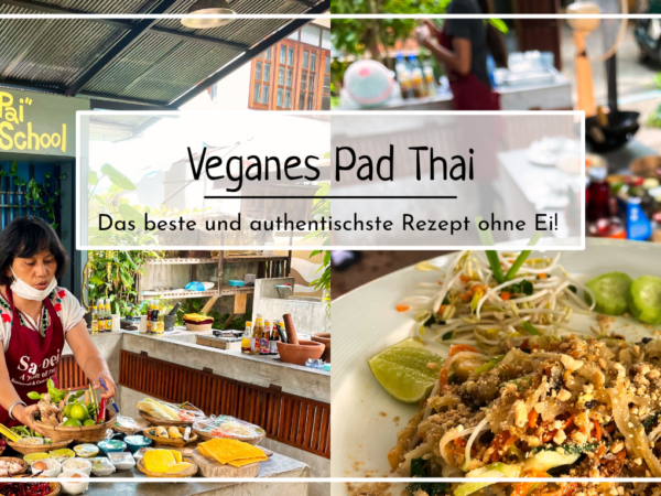 Auf dem Bild zu sehen ist das fertig zubereitete vegane Pad Thai Rezept, authentisch und original aus Thailand.