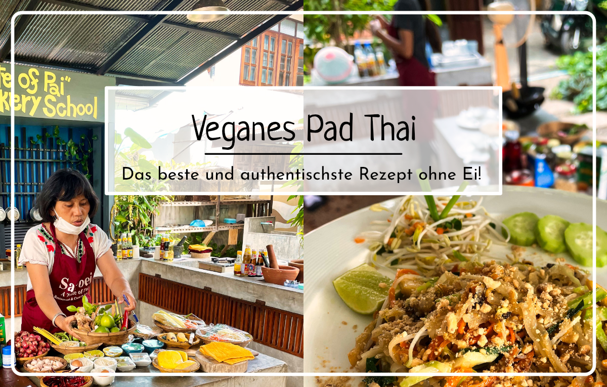 Auf dem Bild zu sehen ist das fertig zubereitete vegane Pad Thai Rezept, authentisch und original aus Thailand.